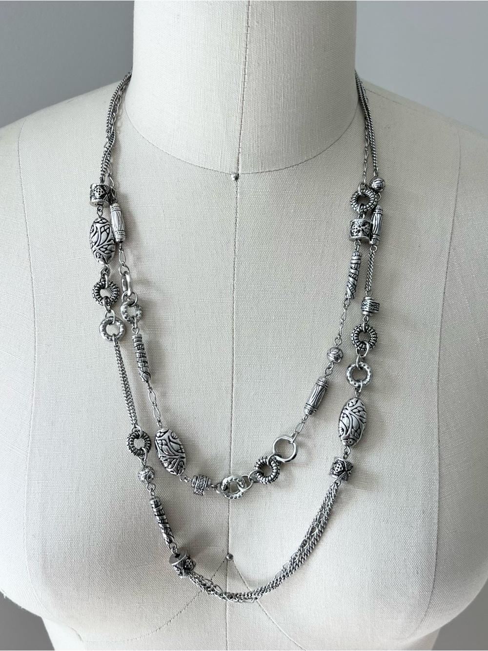 Lia Sophia Sterling-Tone Multi-Strand Beaded Necklace - Silver